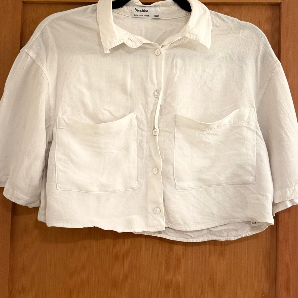 Bershka Cream Collared Shirt